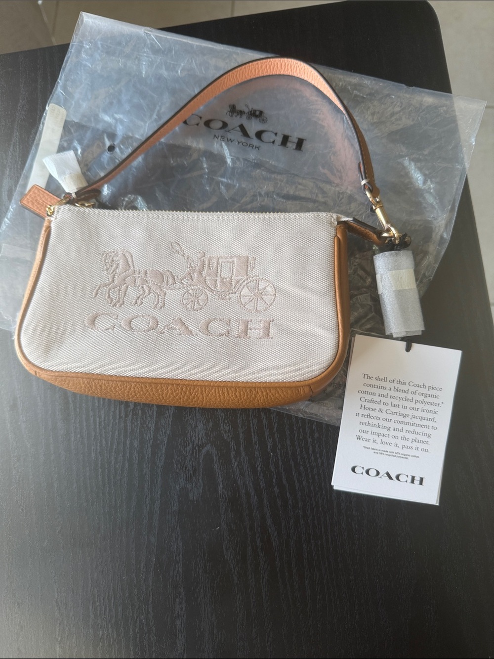 Coach Beige nolita Canvas Wristlet with Tan Leather Trim - Picture 2 of 7